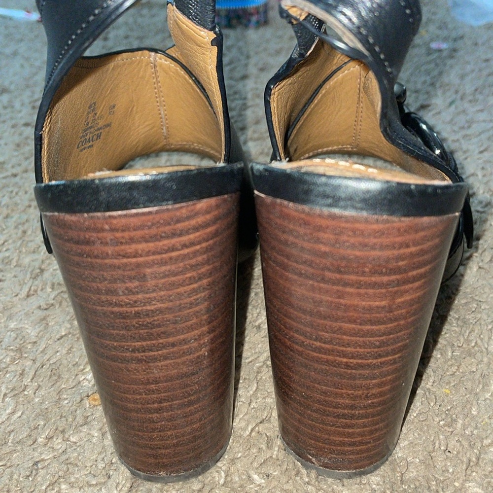 COACH black peep toe buckle Slingback stacked heals - Picture 6 of 9
